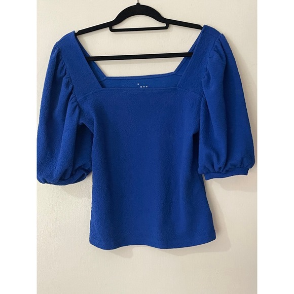 a new day Tops - A New Day Royal Blue Textured Puff Sleeve Square Neck Top Women's Medium
